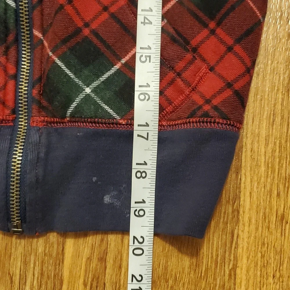 Vtg Polo Ralph Lauren Hoodie Jacket Boys 8/10 Red Plaid‎ Zip Up Crest Logo